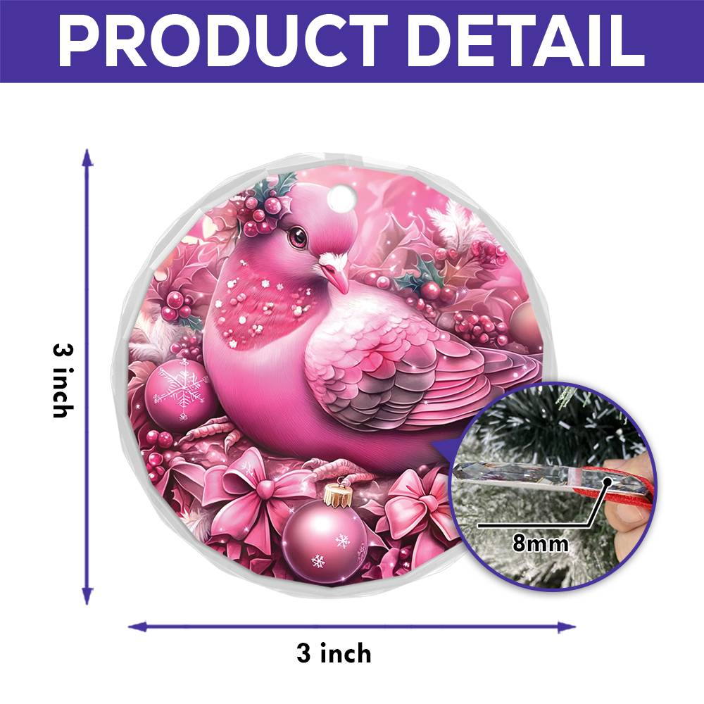 Pigeon Pink Christmas Design 1 Glass Ornament