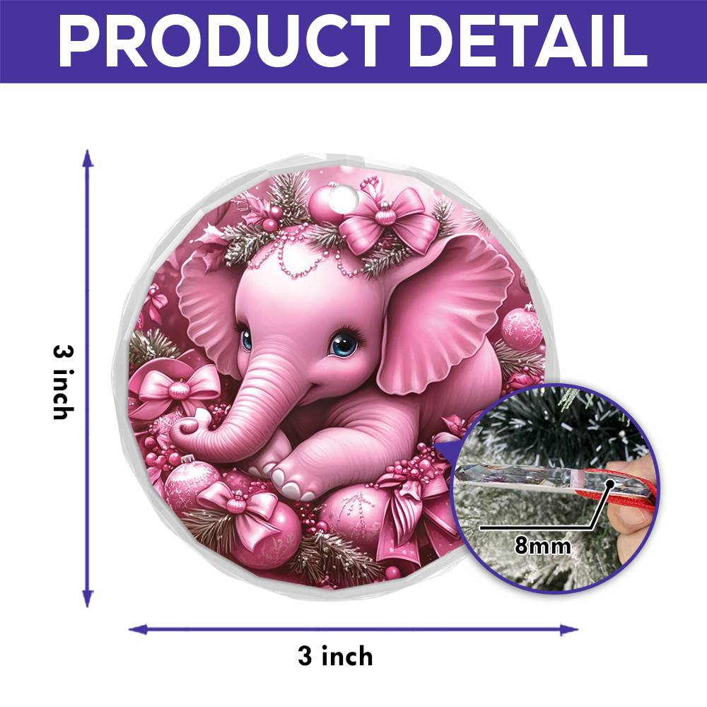 Elephant Pink Christmas Design 2 Glass Ornament