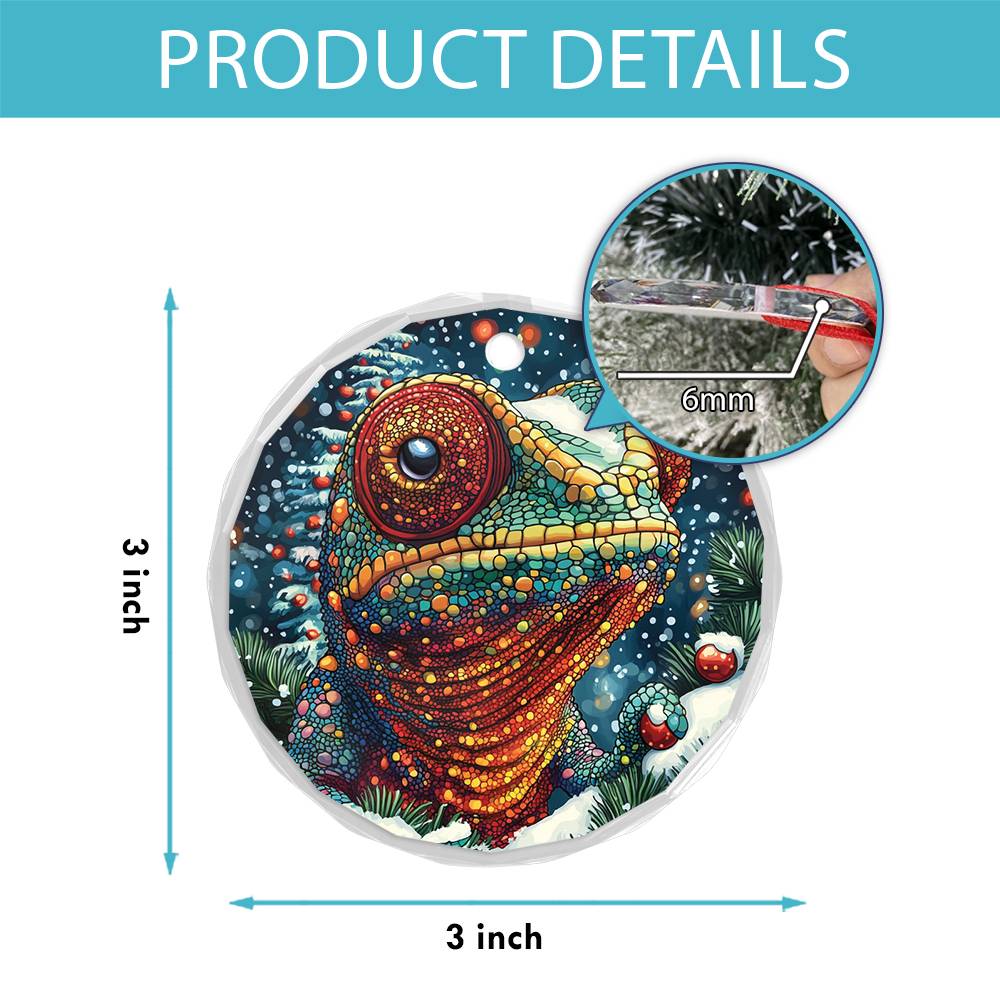 Beautiful Angus Chameleon Christmas Night Design 4 Glass Ornament