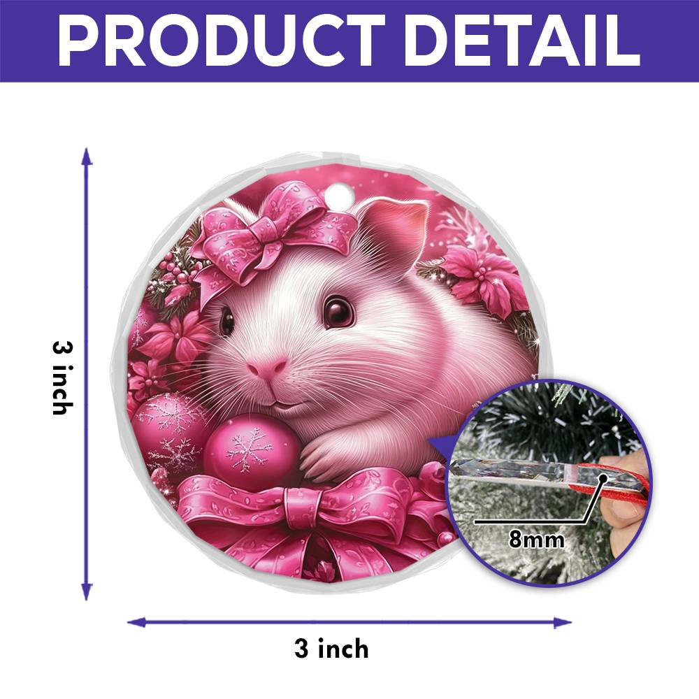 Guinea Pig Pink Christmas Design 2 Glass Ornament