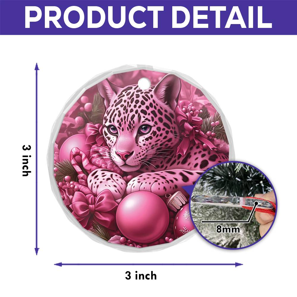 Jaguar Pink Christmas Design 1 Glass Ornament