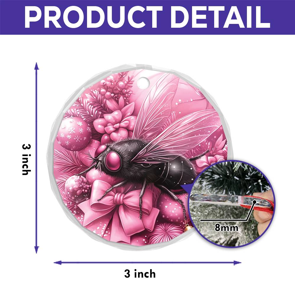 Fly Pink Christmas Design 1 Glass Ornament