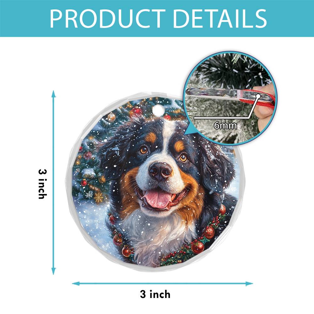 Beautiful Angus Bernese Mountain Dog Christmas Night Design 3 Glass Ornament