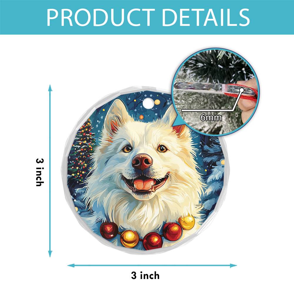 Beautiful Samoyed Dog Christmas Night Design 1 Glass Ornament