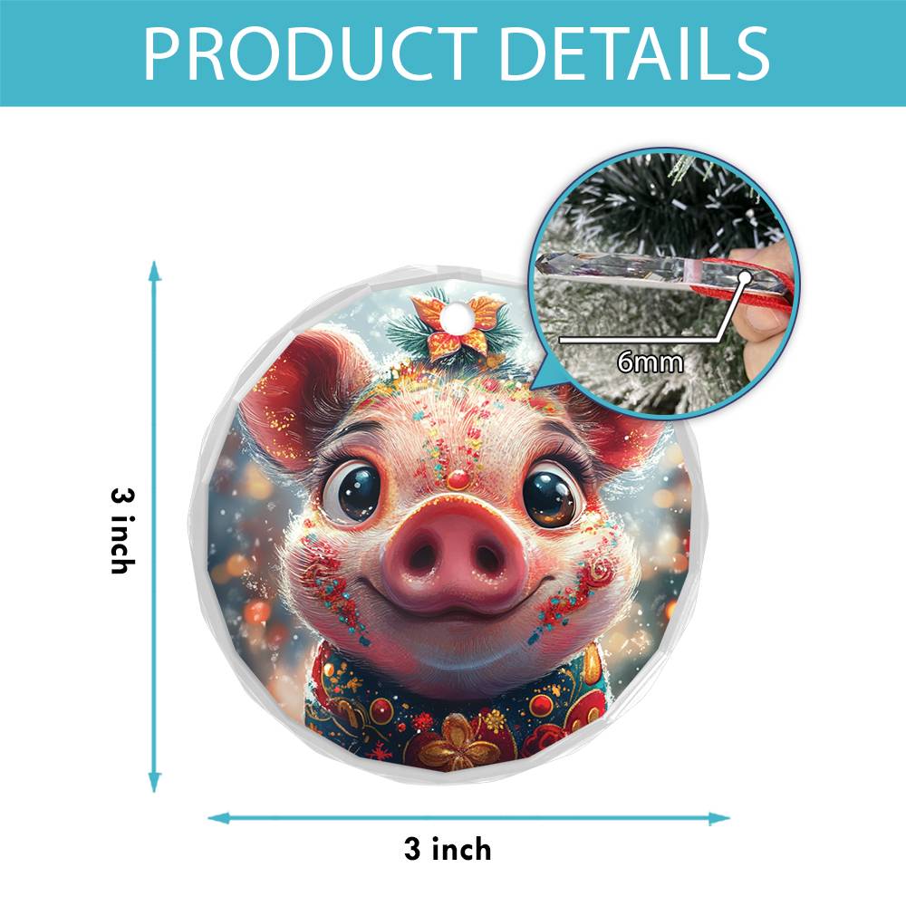 Beautiful Pig Christmas Night Design 1 Glass Ornament