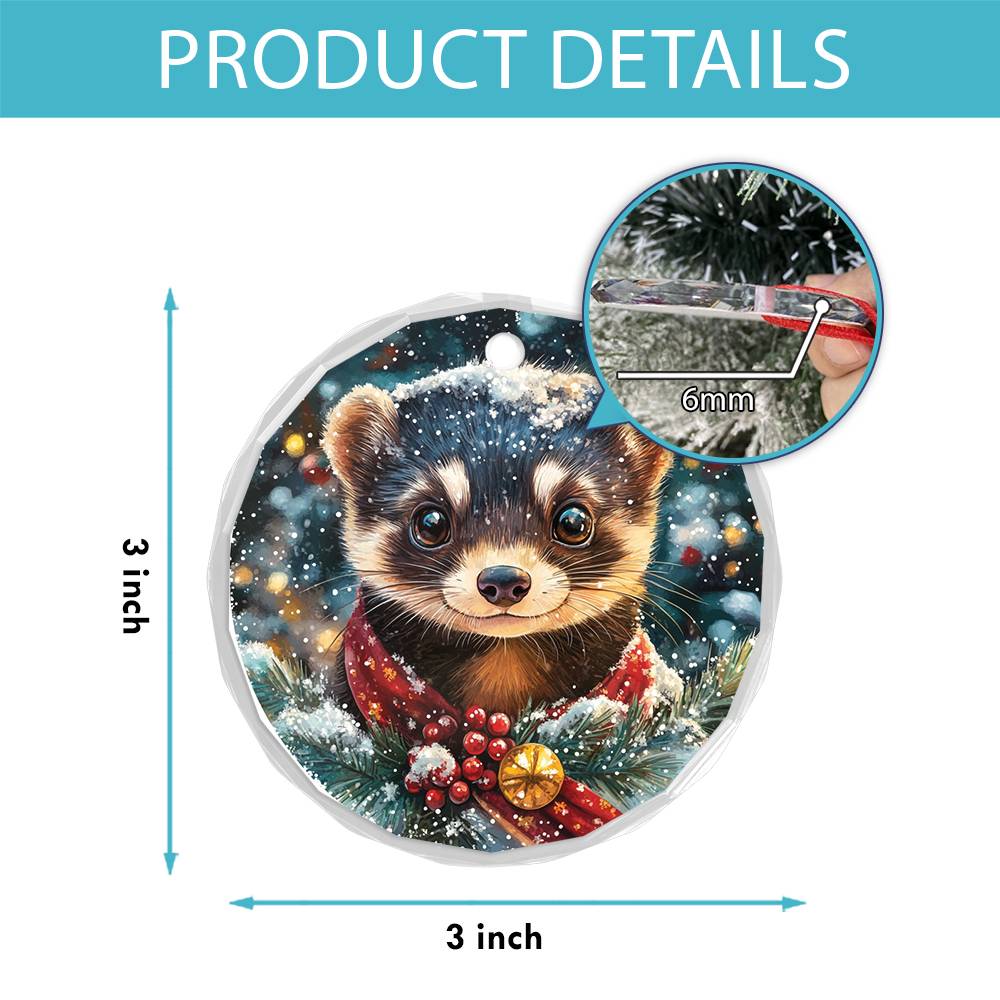 Beautiful Ferret Christmas Night Design 4 Glass Ornament