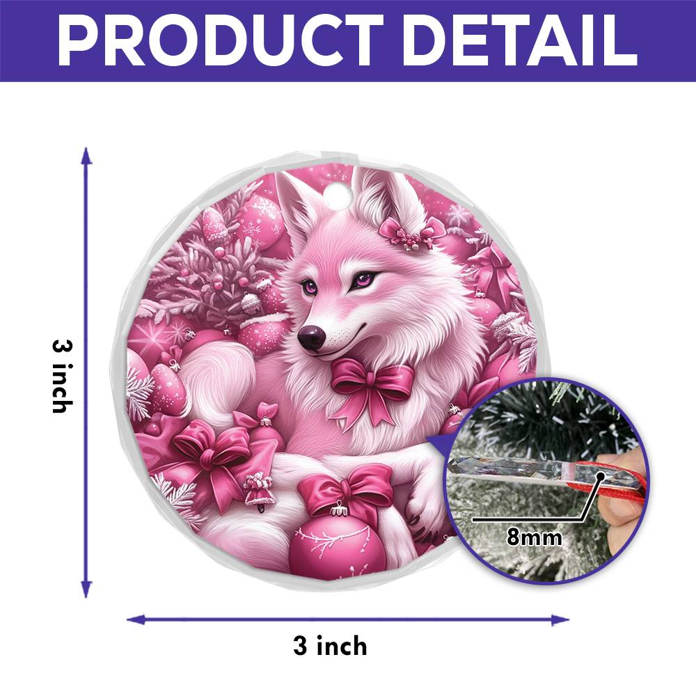 Wolf Pink Christmas Design 4 Glass Ornament