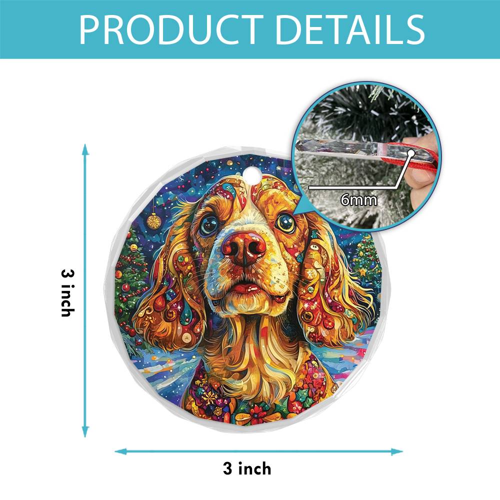 Beautiful English Cocker Spaniel Dog Christmas Night Design 3 Glass Ornament