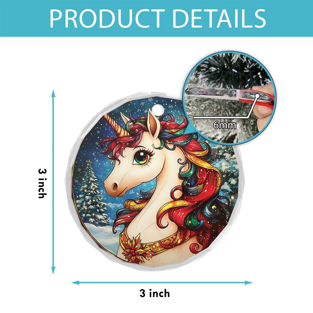 Beautiful Angus Unicorn Christmas Night Design 1 Glass Ornament