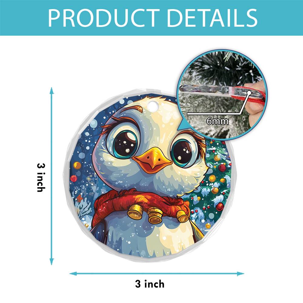 Beautiful Seagull Christmas Night Design 1 Glass Ornament