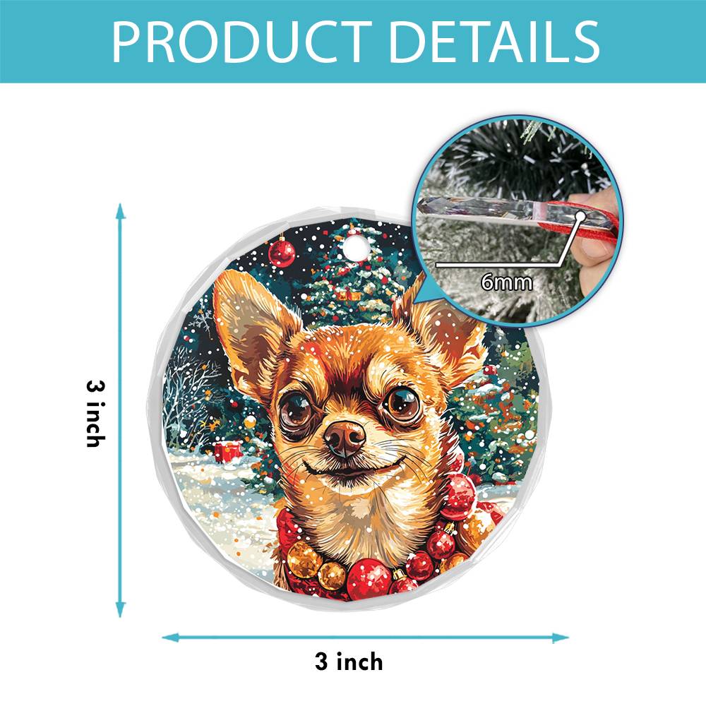 Beautiful Chihuahua Dog Christmas Night Design 3 Glass Ornament