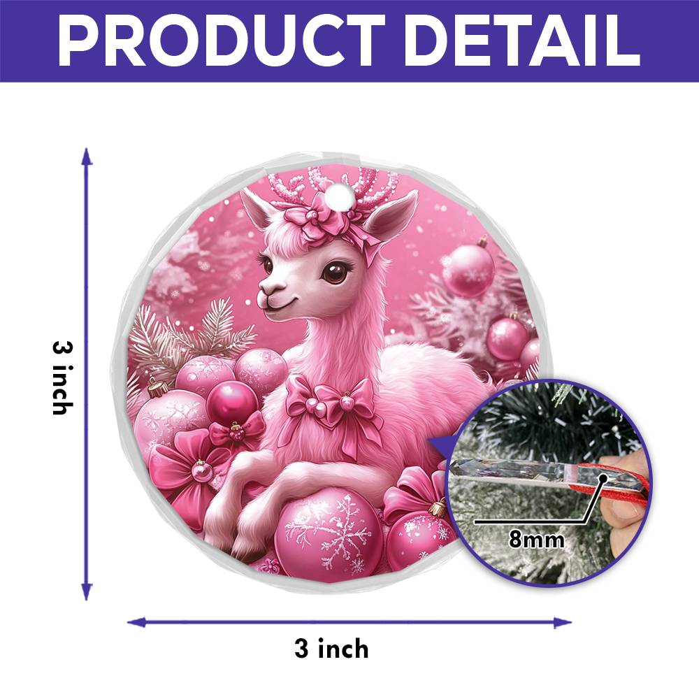 Alpaca Pink Christmas Design 1 Glass Ornament