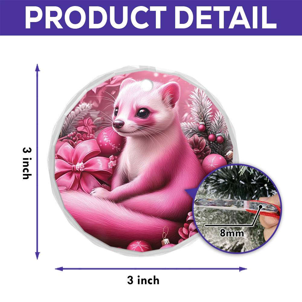 Ferret Pink Christmas Design 2 Glass Ornament