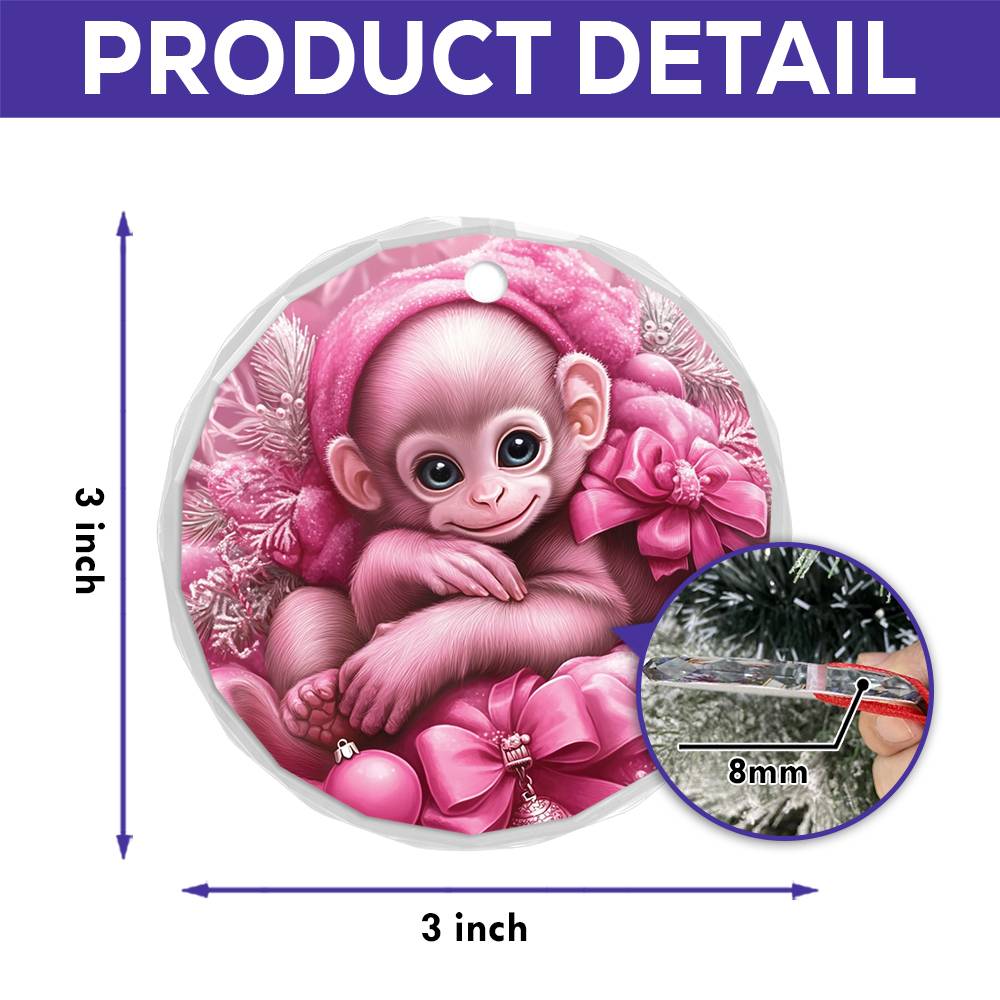 Monkey Pink Christmas Design 2 Glass Ornament