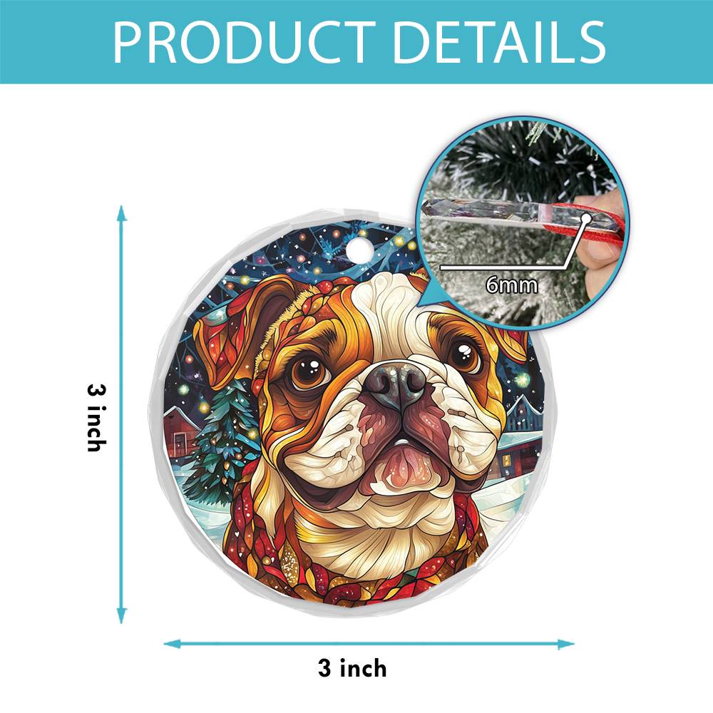 Beautiful Angus Bulldog Dog Christmas Night Design 2 Glass Ornament