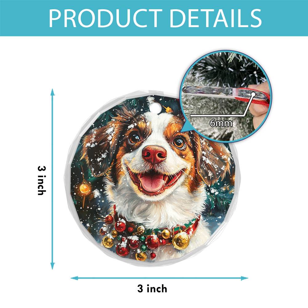 Beautiful Brittany Dog Christmas Night Design 4 Glass Ornament