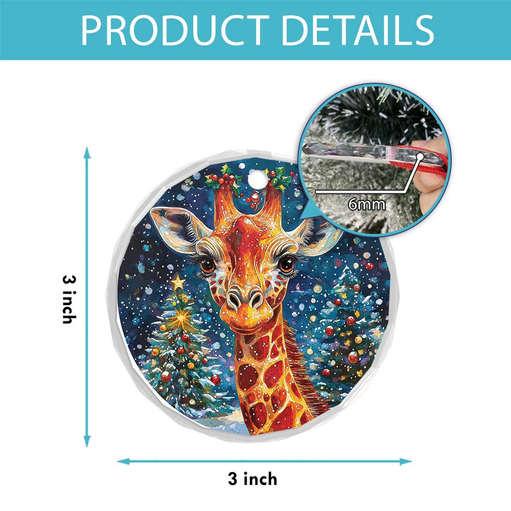 Beautiful Giraffe Christmas Night Design 1 Glass Ornament