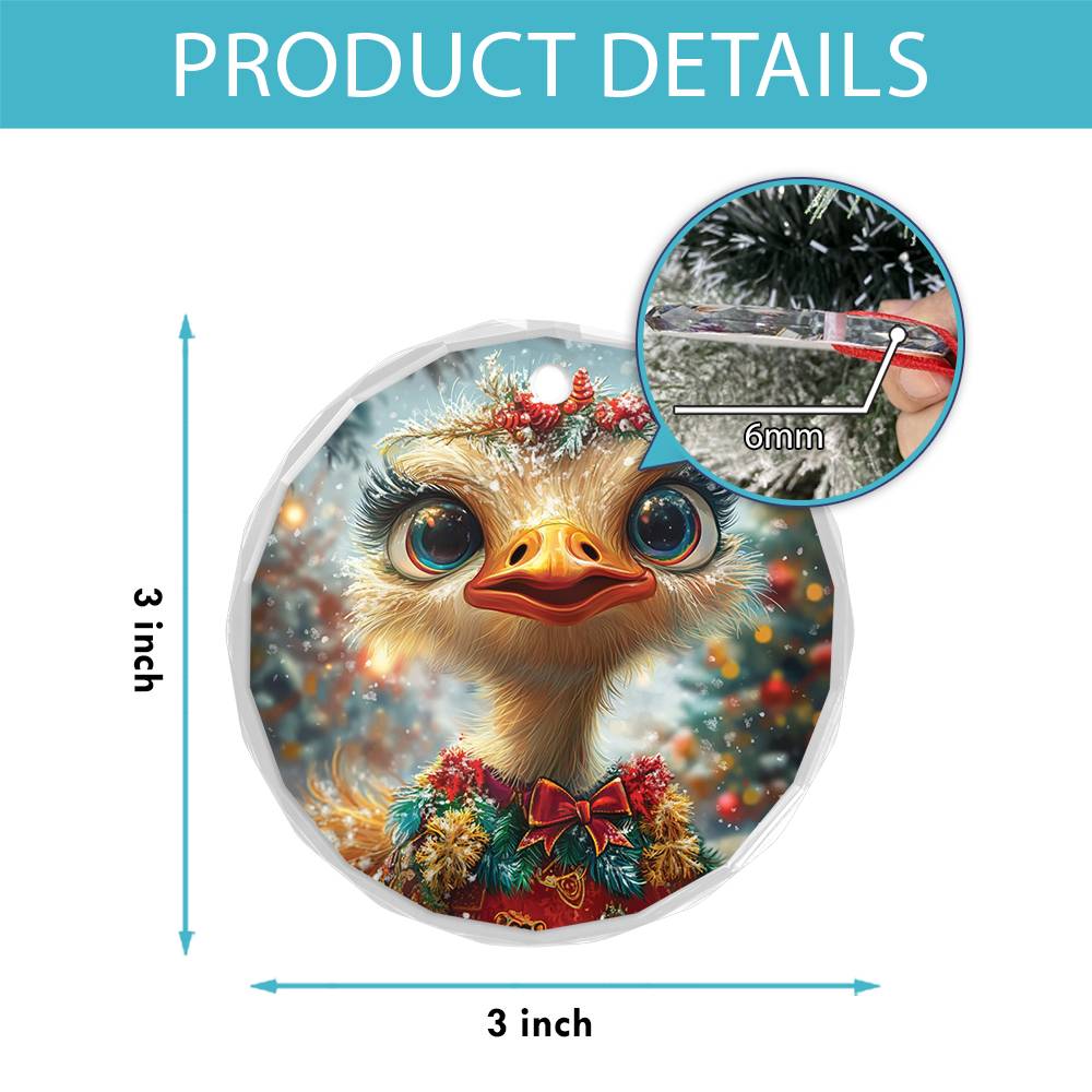Beautiful Ostrich Christmas Night Design 2 Glass Ornament
