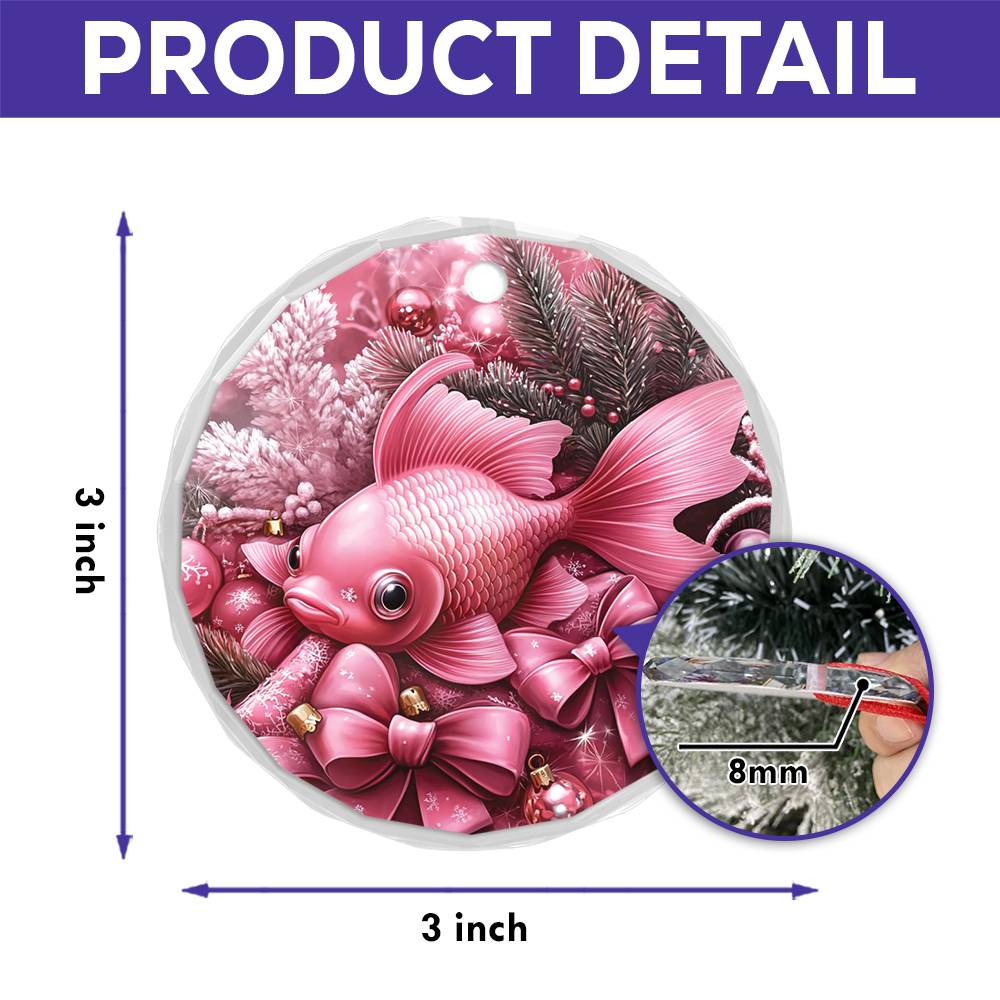 Goldfish Pink Christmas Design 2 Glass Ornament