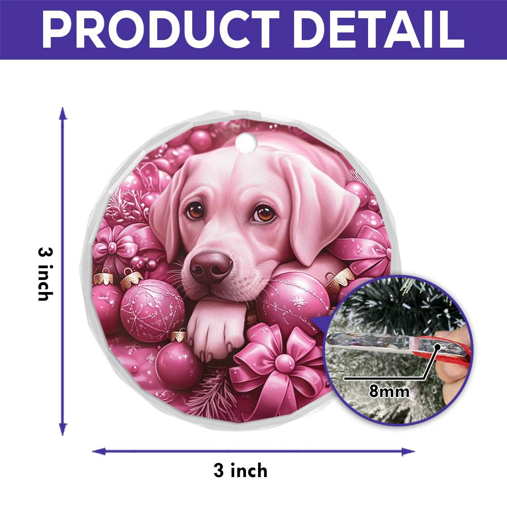 Labrador Retriever Dog Pink Christmas Design 1 Glass Ornament