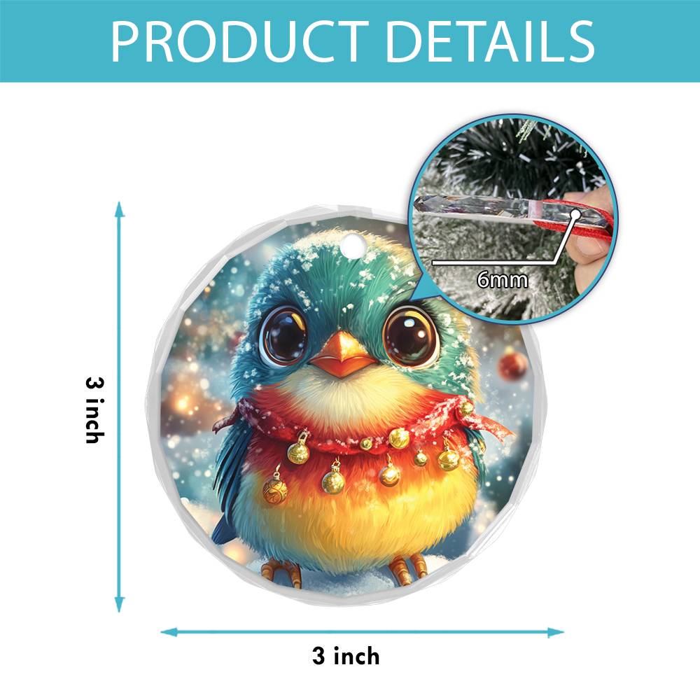 Beautiful Songbird Christmas Night Design 3 Glass Ornament