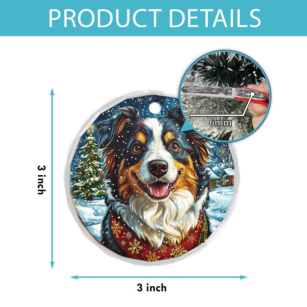 Beautiful Border Collie Dog Christmas Night Design 1 Glass Ornament