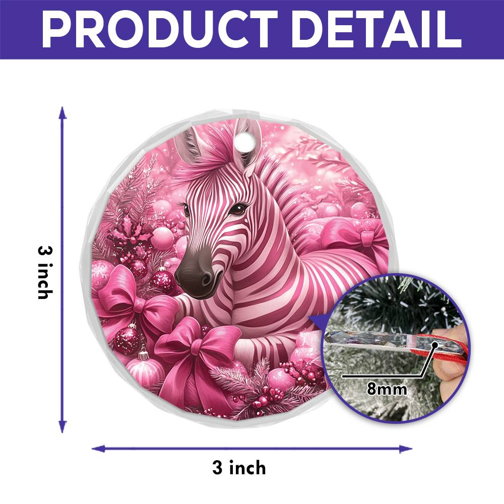 Zebra Pink Christmas Design 4 Glass Ornament
