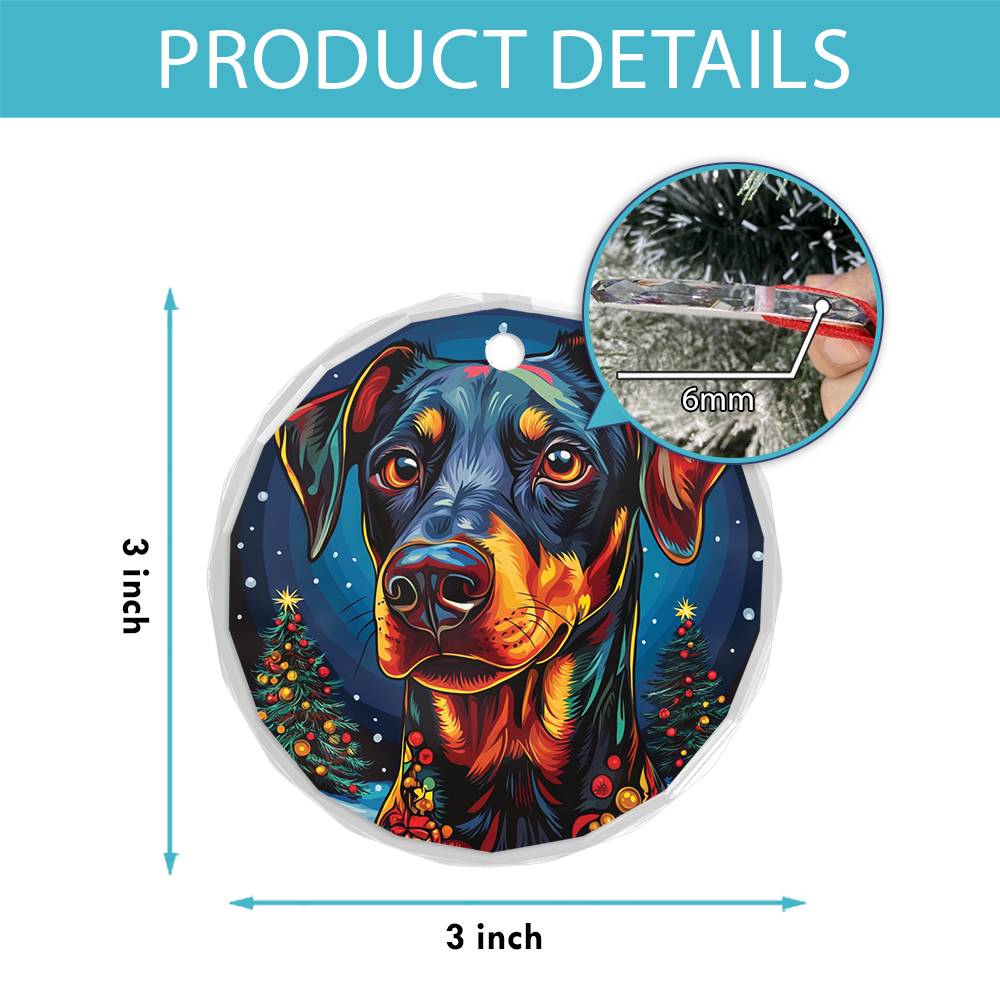Beautiful Angus Doberman Pinscher Dog Christmas Night Design 3 Glass Ornament