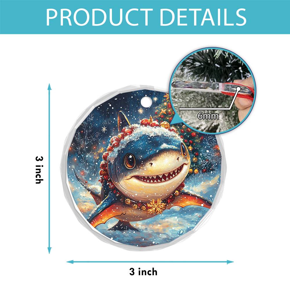 Beautiful Angus Shark Christmas Night Design 3 Glass Ornament