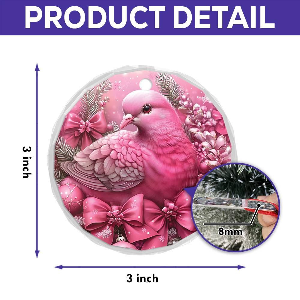 Pigeon Pink Christmas Design 4 Glass Ornament