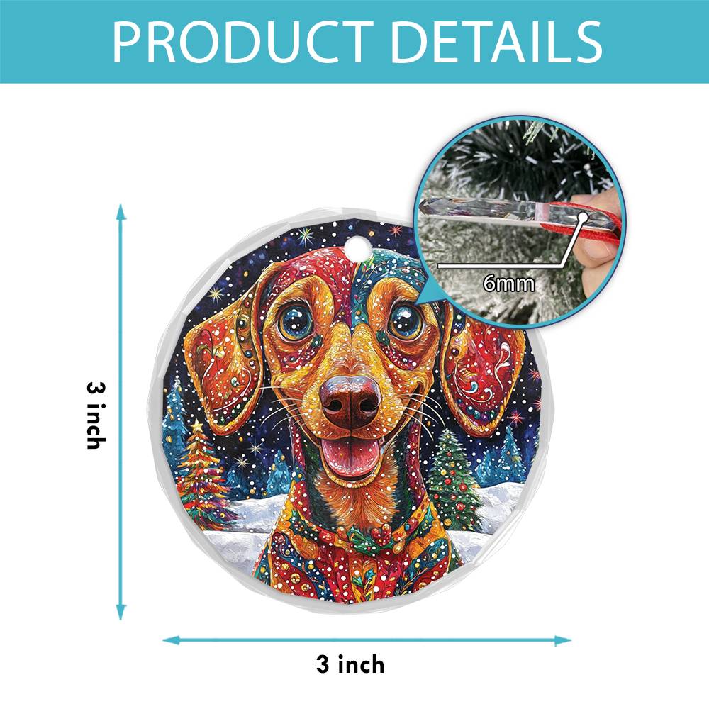 Beautiful Angus Dachshund Dog Christmas Night Design 3 Glass Ornament