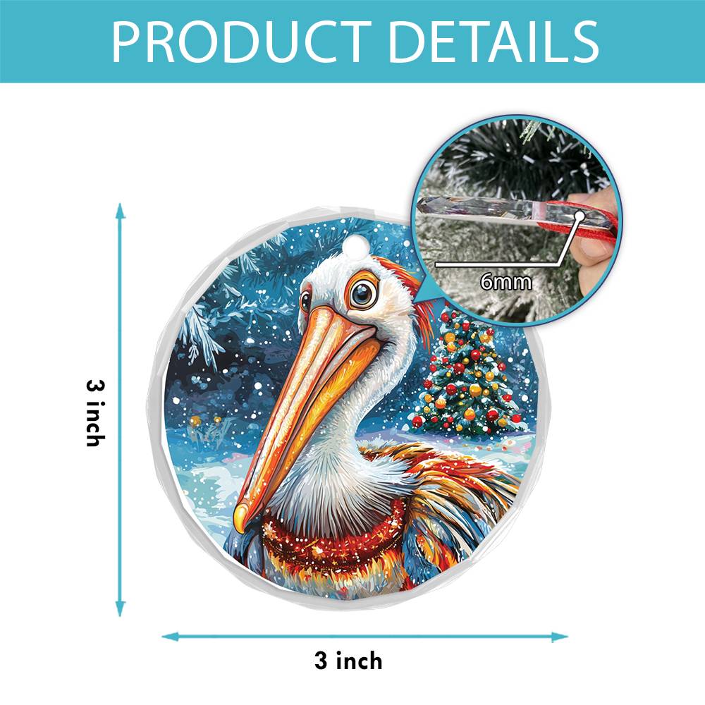 Beautiful Pelican Christmas Night Design 1 Glass Ornament