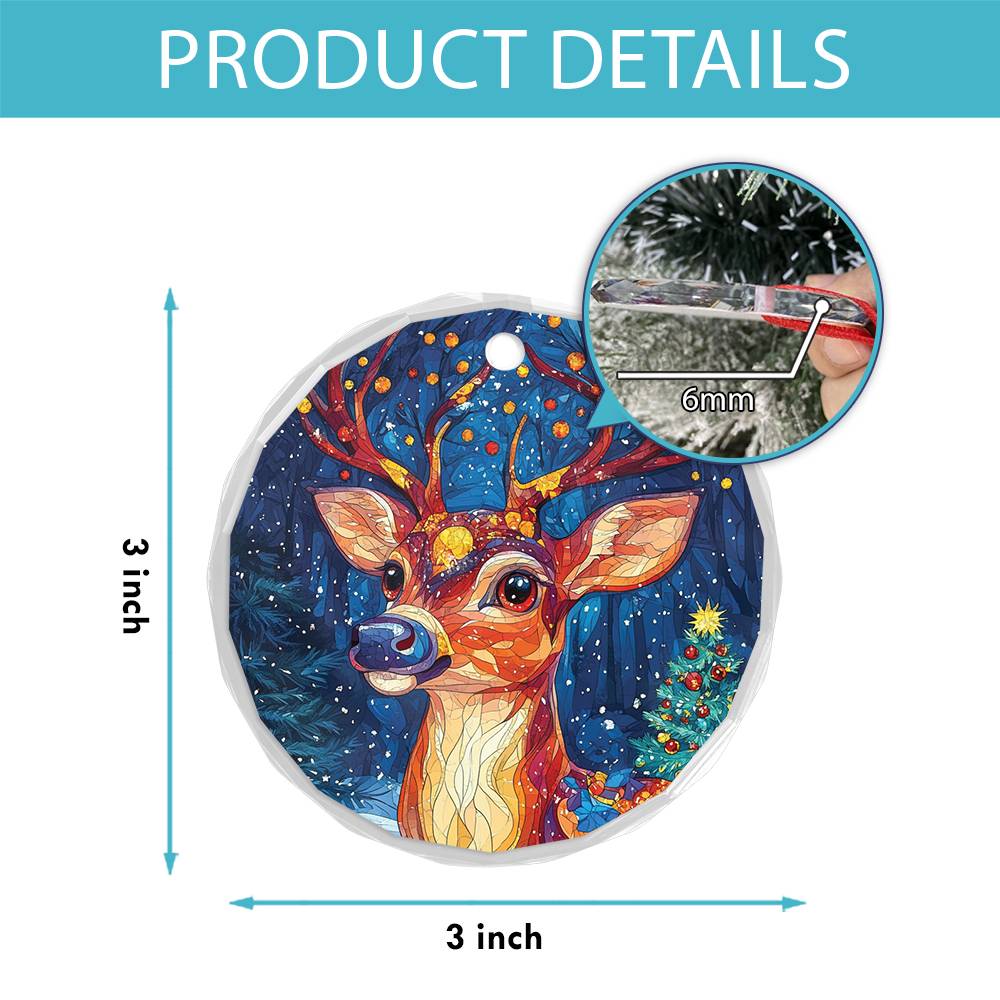Beautiful Angus Deer Christmas Night Design 4 Glass Ornament