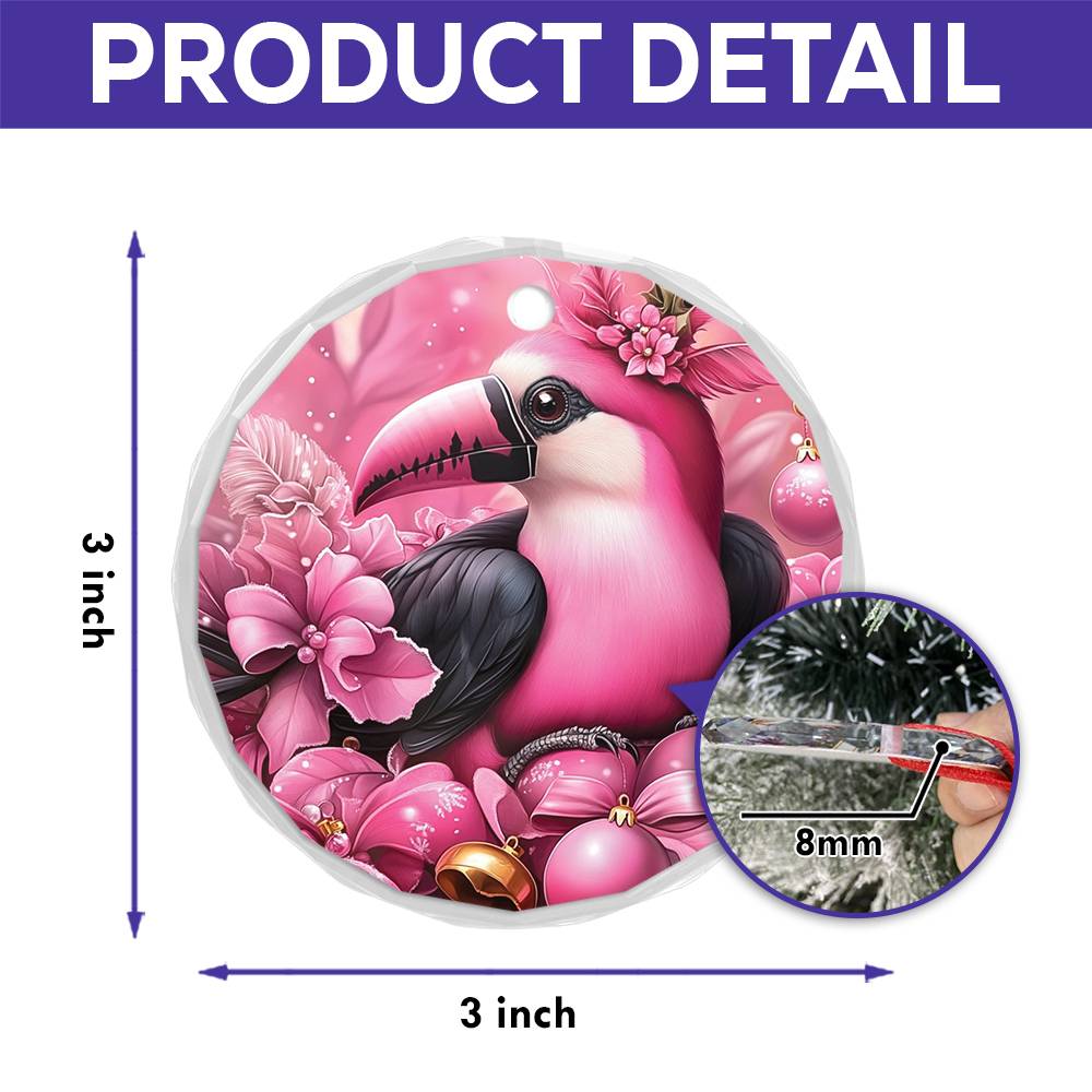 Toucan Pink Christmas Design 2 Glass Ornament