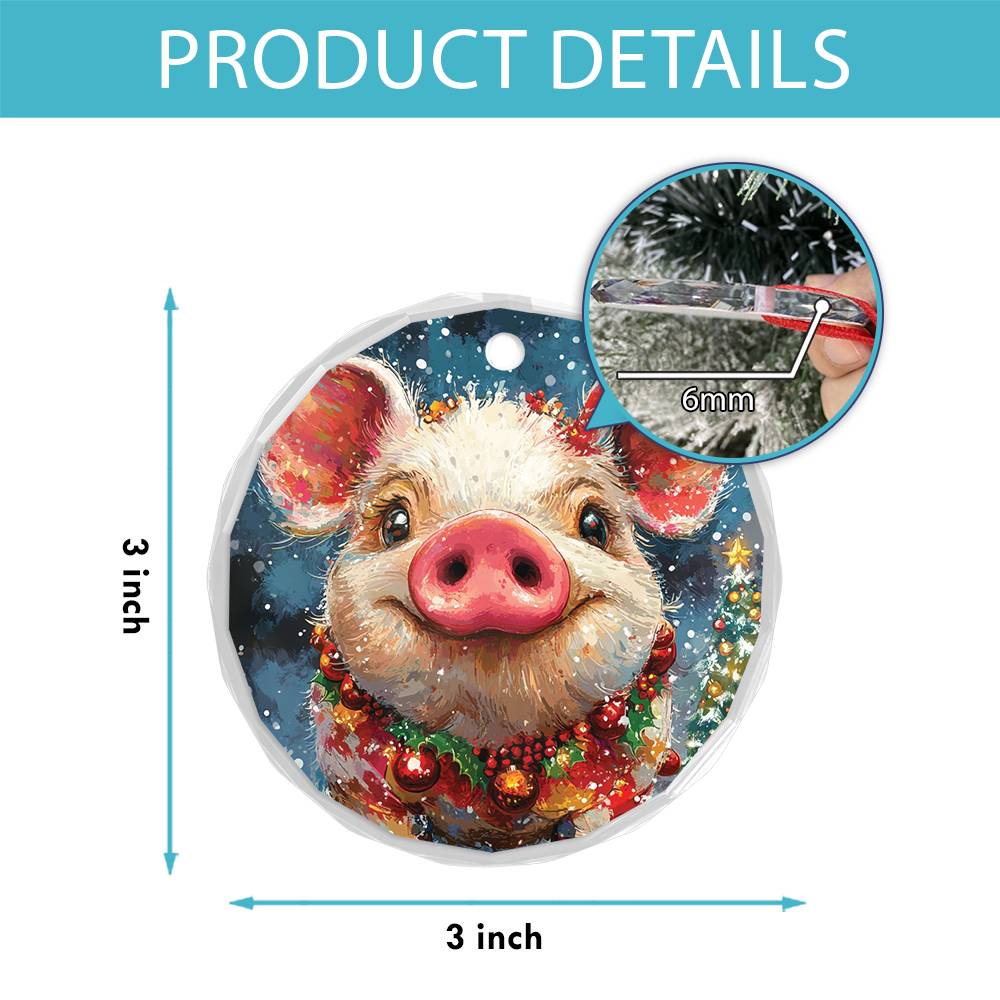 Beautiful Pig Christmas Night Design 2 Glass Ornament