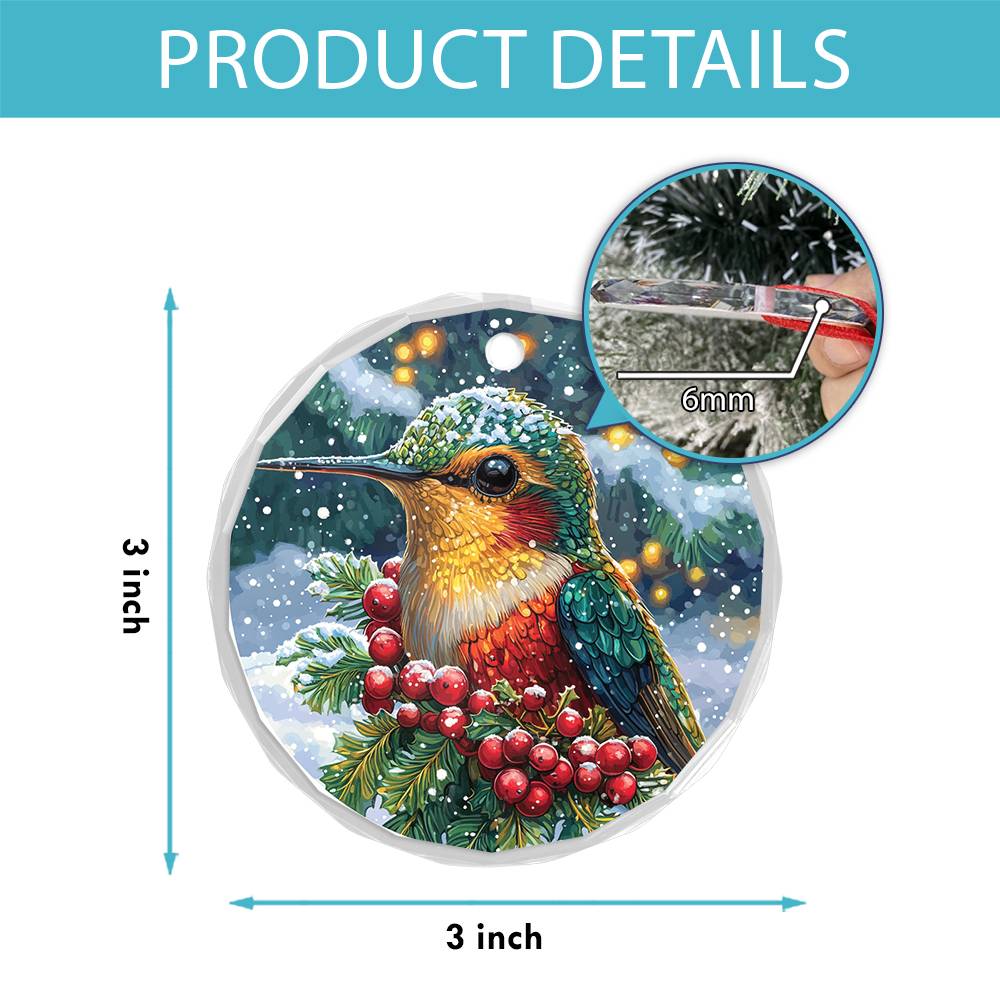 Beautiful Hummingbird Christmas Night Design 4 Glass Ornament