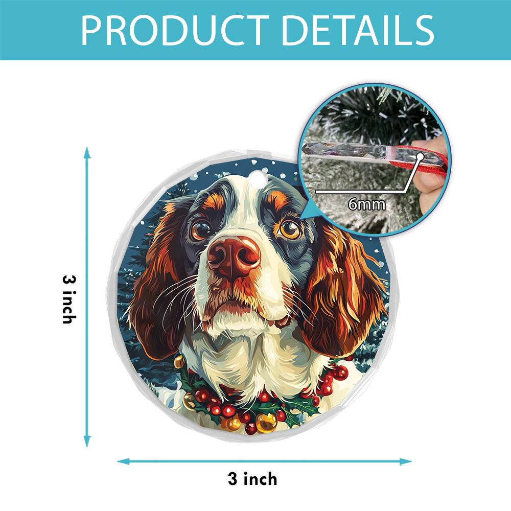 Beautiful English Springer Spaniel Dog Christmas Night Design 1 Glass Ornament