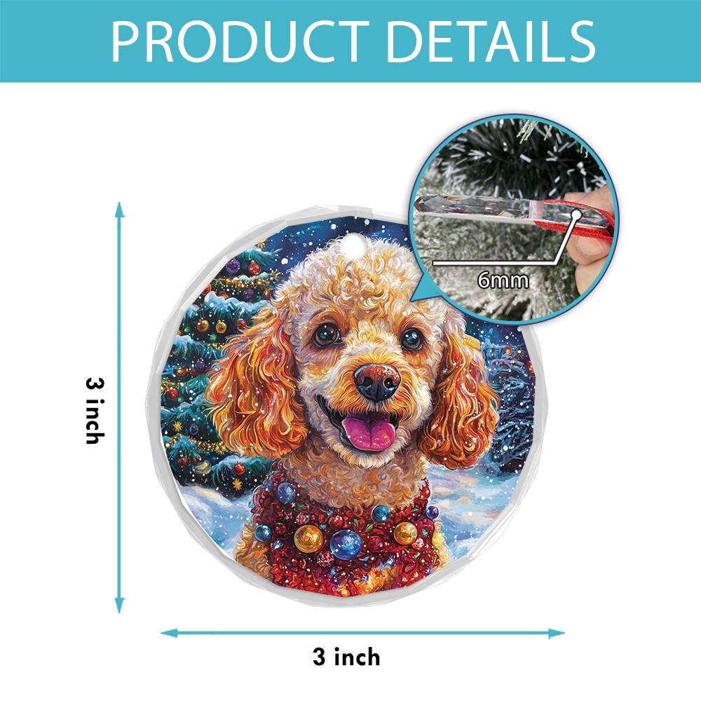 Beautiful Angus Poodle Dog Christmas Night Design 3 Glass Ornament
