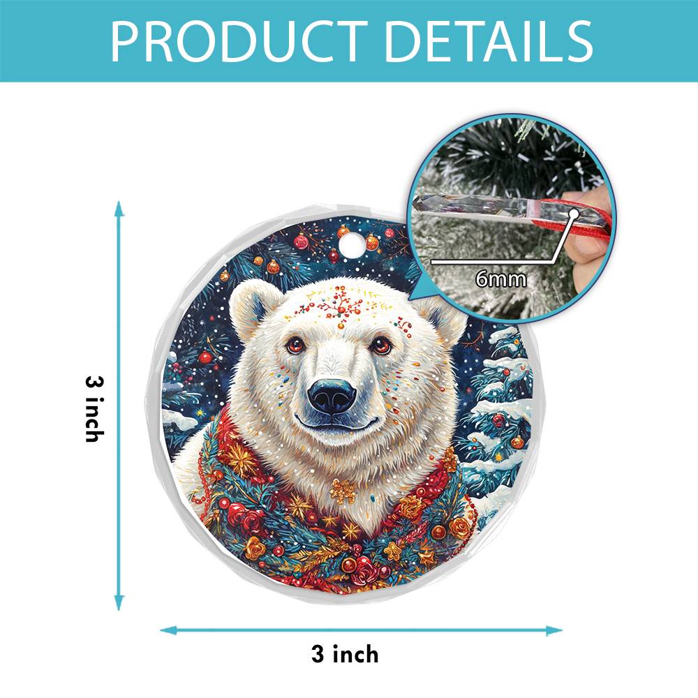 Beautiful Angus Polar Bear Christmas Night Design 2 Glass Ornament