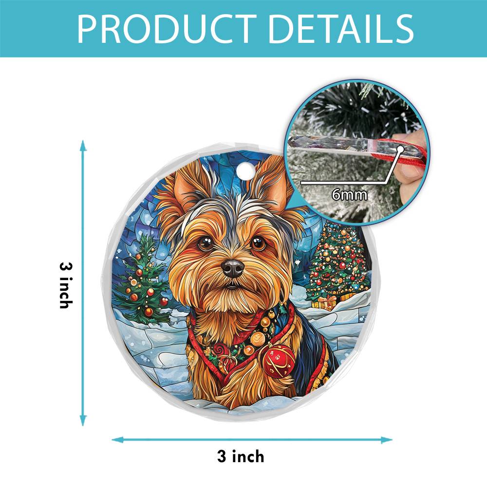 Beautiful Angus Yorkshire Terrier Dog Christmas Night Design 1 Glass Ornament