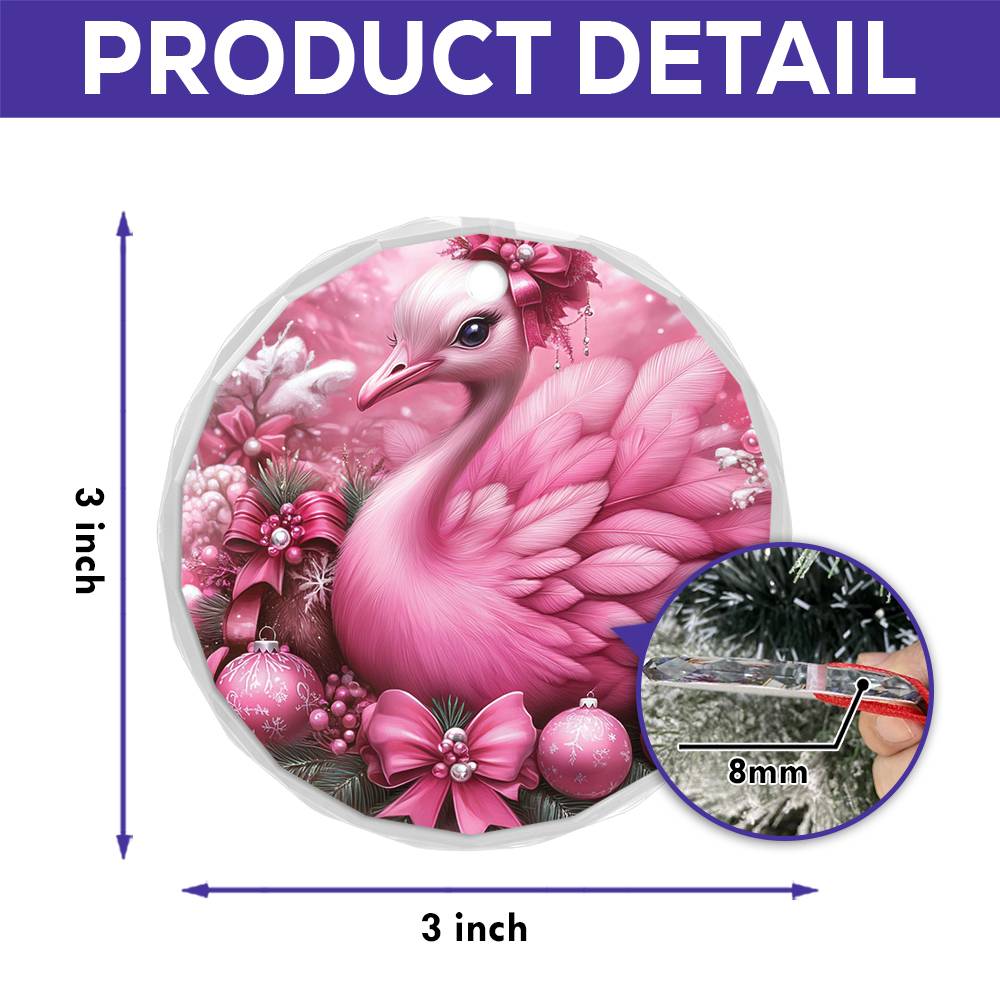 Ostrich Pink Christmas Design 4 Glass Ornament
