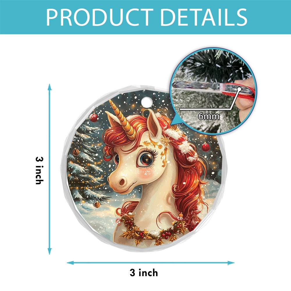 Beautiful Angus Unicorn Christmas Night Design 2 Glass Ornament