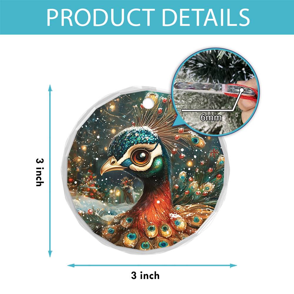 Beautiful Peacock Christmas Night Design 3 Glass Ornament