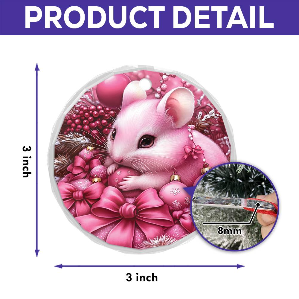 Hamster Pink Christmas Design 4 Glass Ornament