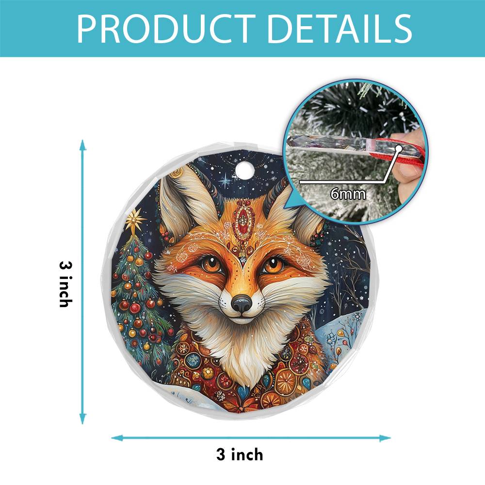Beautiful Angus Fox Christmas Night Design 2 Glass Ornament