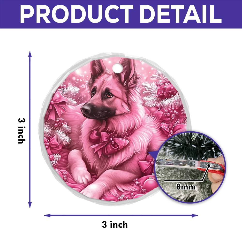 German Shepherd Dog Pink Christmas Design 2 Glass Ornament