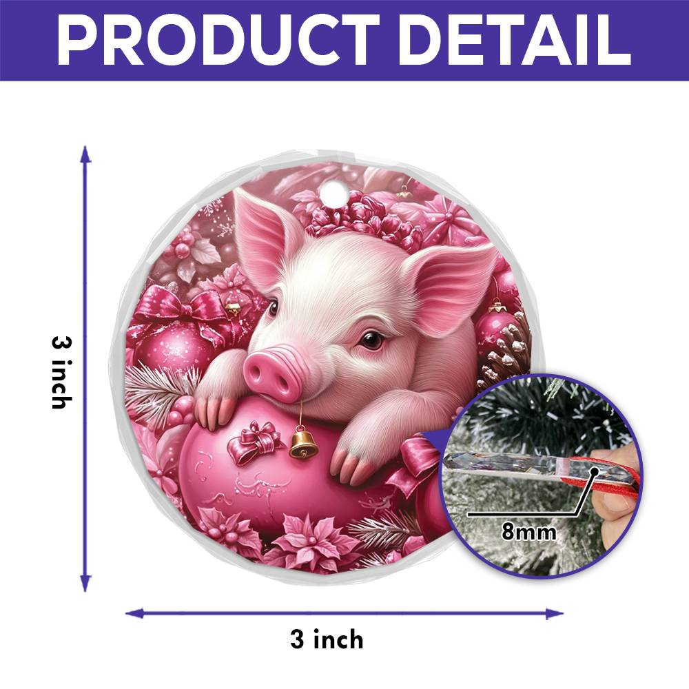 Pig Pink Christmas Design 4 Glass Ornament