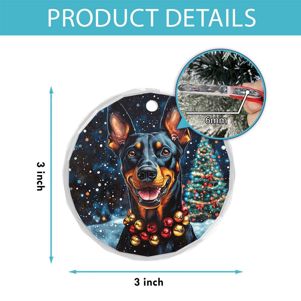 Beautiful Angus Doberman Pinscher Dog Christmas Night Design 4 Glass Ornament