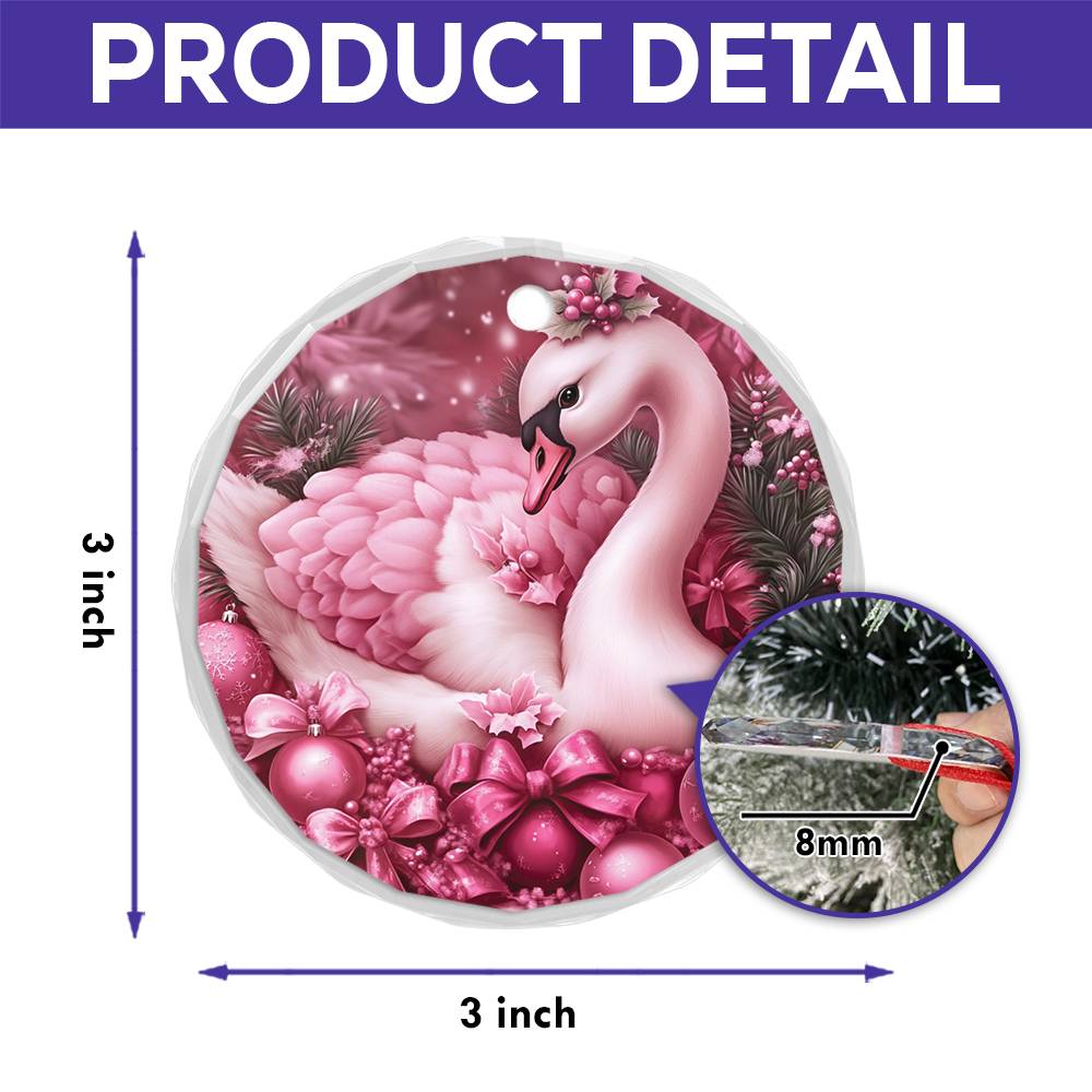 Swan Pink Christmas Design 1 Glass Ornament