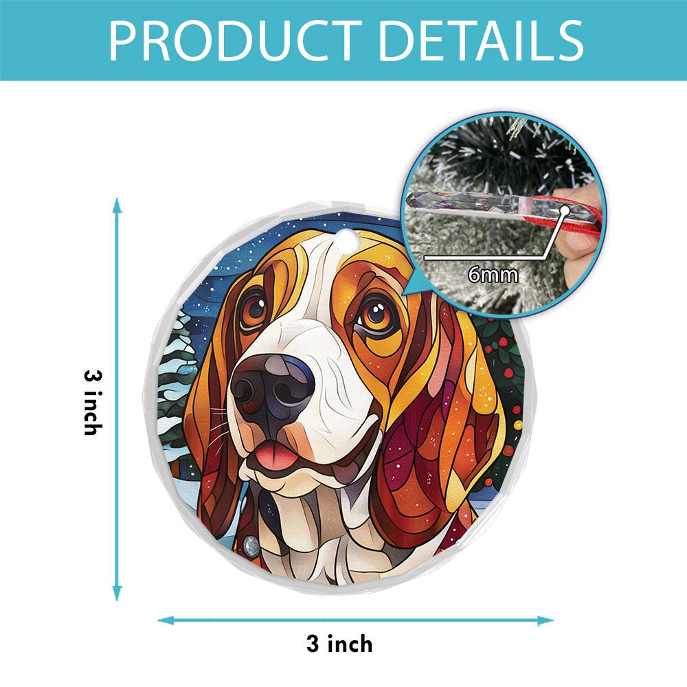 Beautiful Bassett Hound Dog Christmas Night Design 4 Glass Ornament